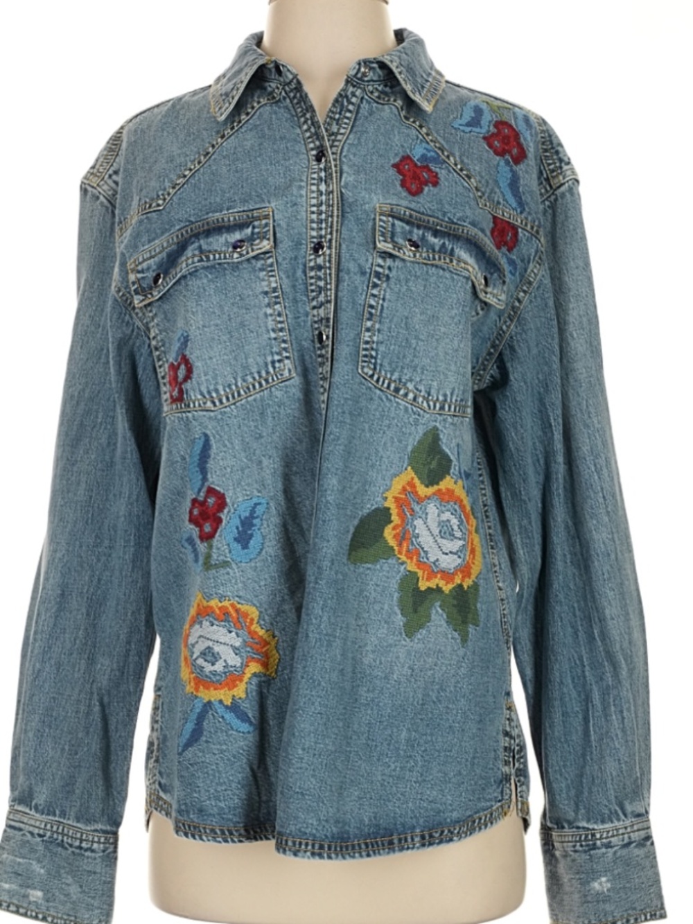 We The Free Floral Embroidered Denim Jacket NWOT Small